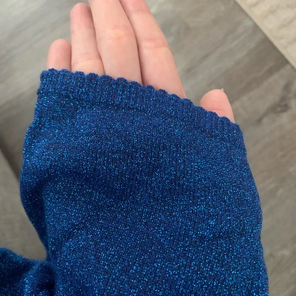 Vintage Sag Harbor Blue Sparkle Glitter Cropped Turtleneck Short Sleeve Top - Picture 9 of 10